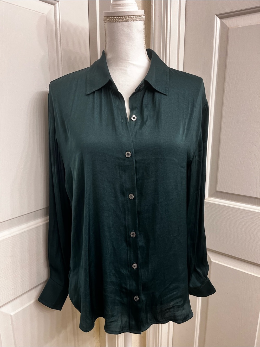 Banana Republic Satin Button-Down Blouse in Deep Teal